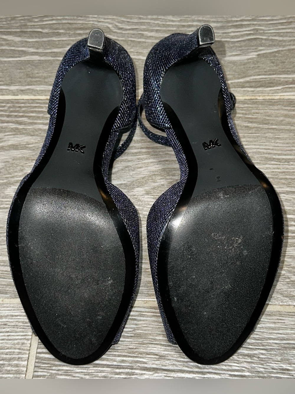 Michael Kors Cambria Open Toe Ankle Strap Metallic Heels Navy Womens 10M Glitter - Picture 10 of 10